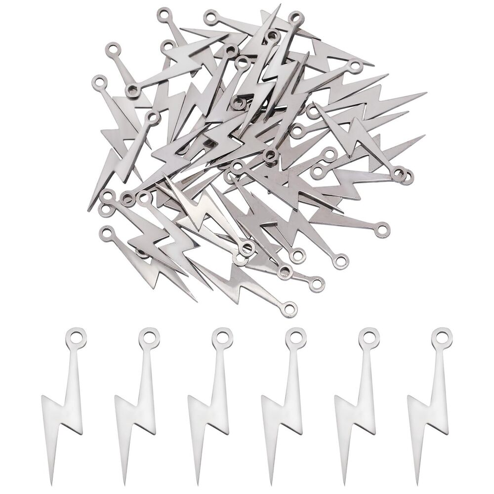 5382 50Pcs Lightning Bolt Charms Pendants Stainless Steel Flash Thunder
